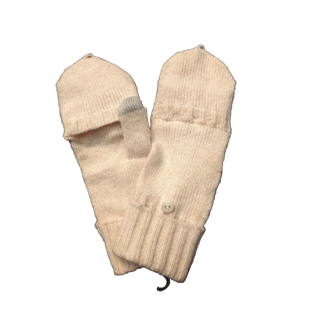 On 34th Wide-Ribbed Pop-Top Oat/Beige Knit Gloves Sz One Size NWT